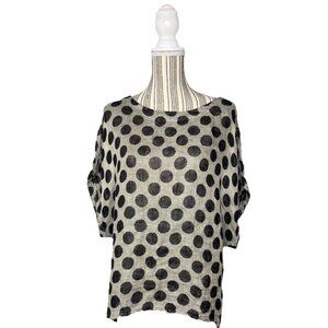 FLAX Beige Black Polka Dot Linen Back Slit Shirt Size SMALL DRY CLEANED ONLY